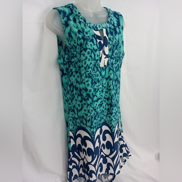 PAPILLON Sleeveless Boho Western Teal Navy Floral Dress Preppy (#1,302) - Picture 7 of 8